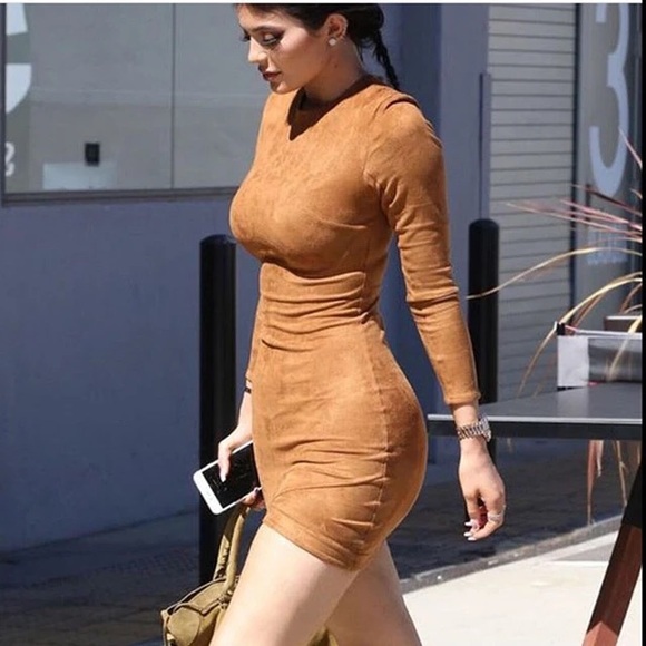 Mistress Rocks Gunsmoke Dress Tan Suede worn by Kylie Jenner